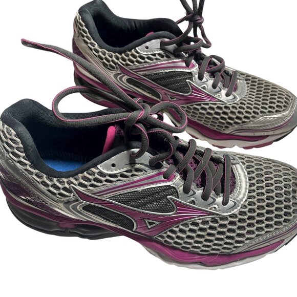 Mizuno Wave Rider 18 Womens Running Shoes US 9 Gray & Purple - Picture 2 of 5